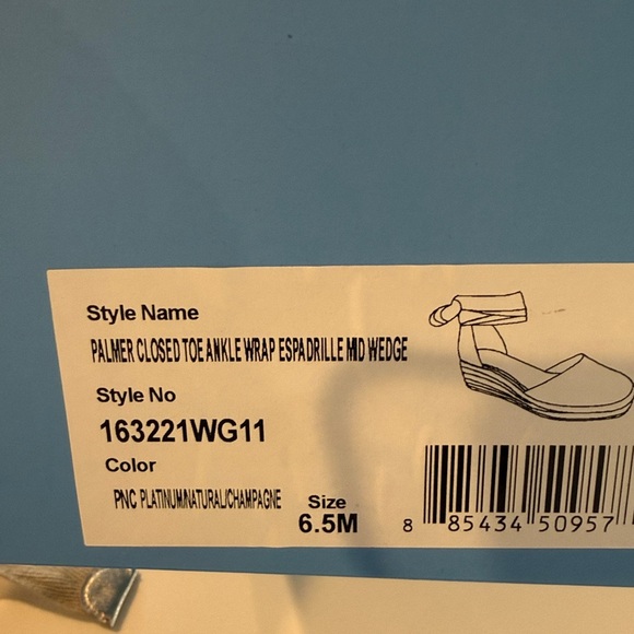 Leather Jack Rogers Palmer Ankle Wrap Espadrille Wedge in Platinum/Champagne - Picture 11 of 11